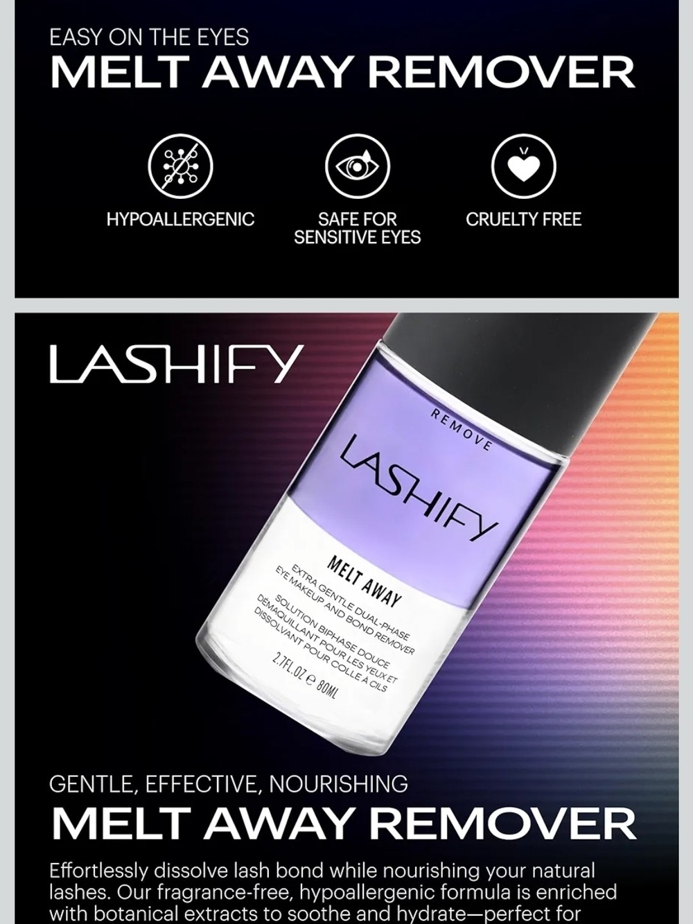 LASHIFY Melt Away Extra Gentle Dual Phase Remover – Purple- 80ml NEW